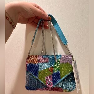 Handcrafted from India to you blue beaded sequin bag w/ chain viral from TikTok